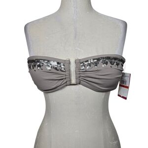 NWT Vince Camuto Cruise Sandstone Silver Sequins Strapless Bikini Top XS